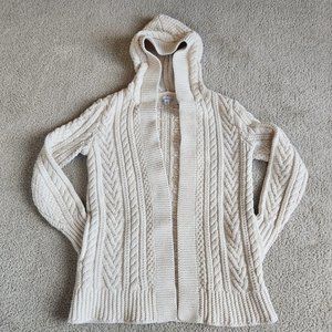 L.L. Bean open front hooded cable-knit fisherman's cardigan